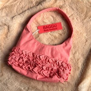 BAGGU x Molly Goddard Mini Ruffle Shoulder Bag in Pink Lemonade